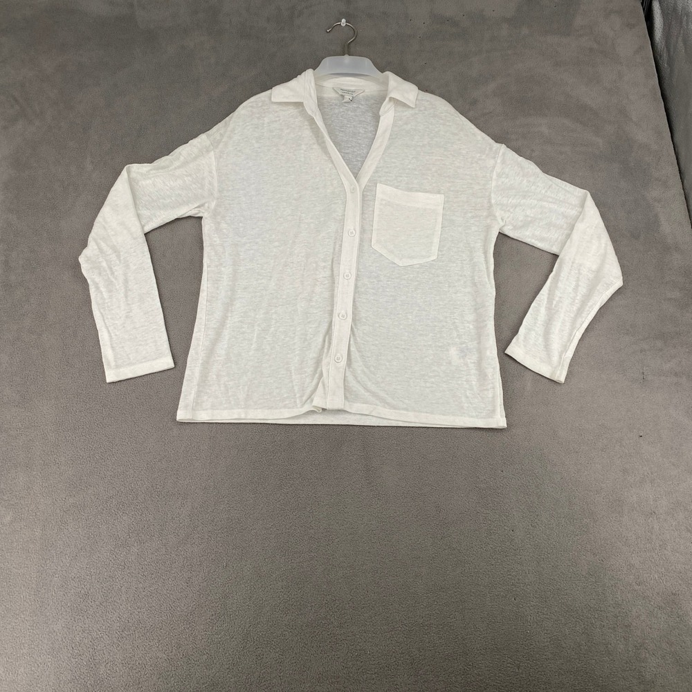 Banana Republic White Linen Blend Button Down Shirt Long Sleeve Pocket Top S